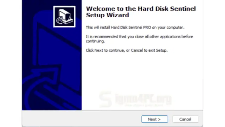 دليل التثبيت لبرنامج Hard Disk Sentinel Pro، يوضح العملية خطوة بخطوة على شاشة الكمبيوتر.