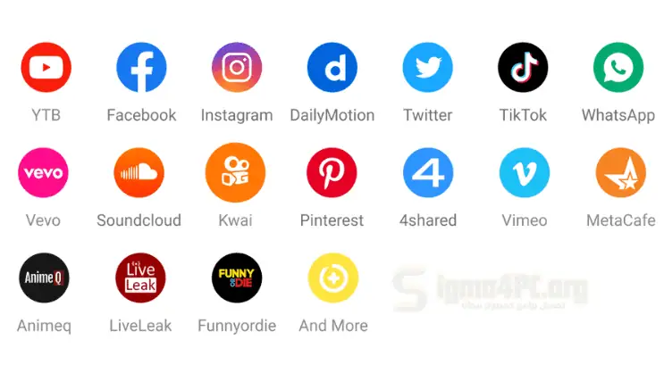 لقطة شاشة لموقع Snaptube تعرض ميزات التنزيل لمقاطع الفيديو والموسيقى.